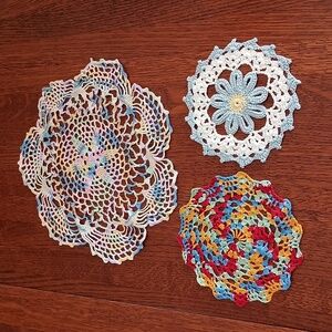 Vintage Handmade Crochet Variegated Doilies